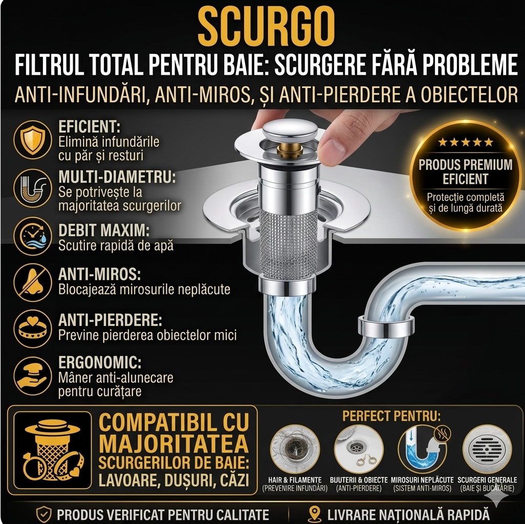 Scurgo™ – Filtru Anti‑Miros și Anti‑Înfundare